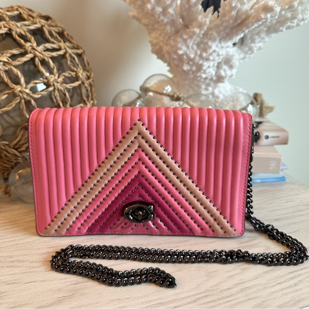 Coach 1941 Dinky Pink Multi Foldove Colorblock Quilted Leather w/ Rivets - Picture 4 of 17